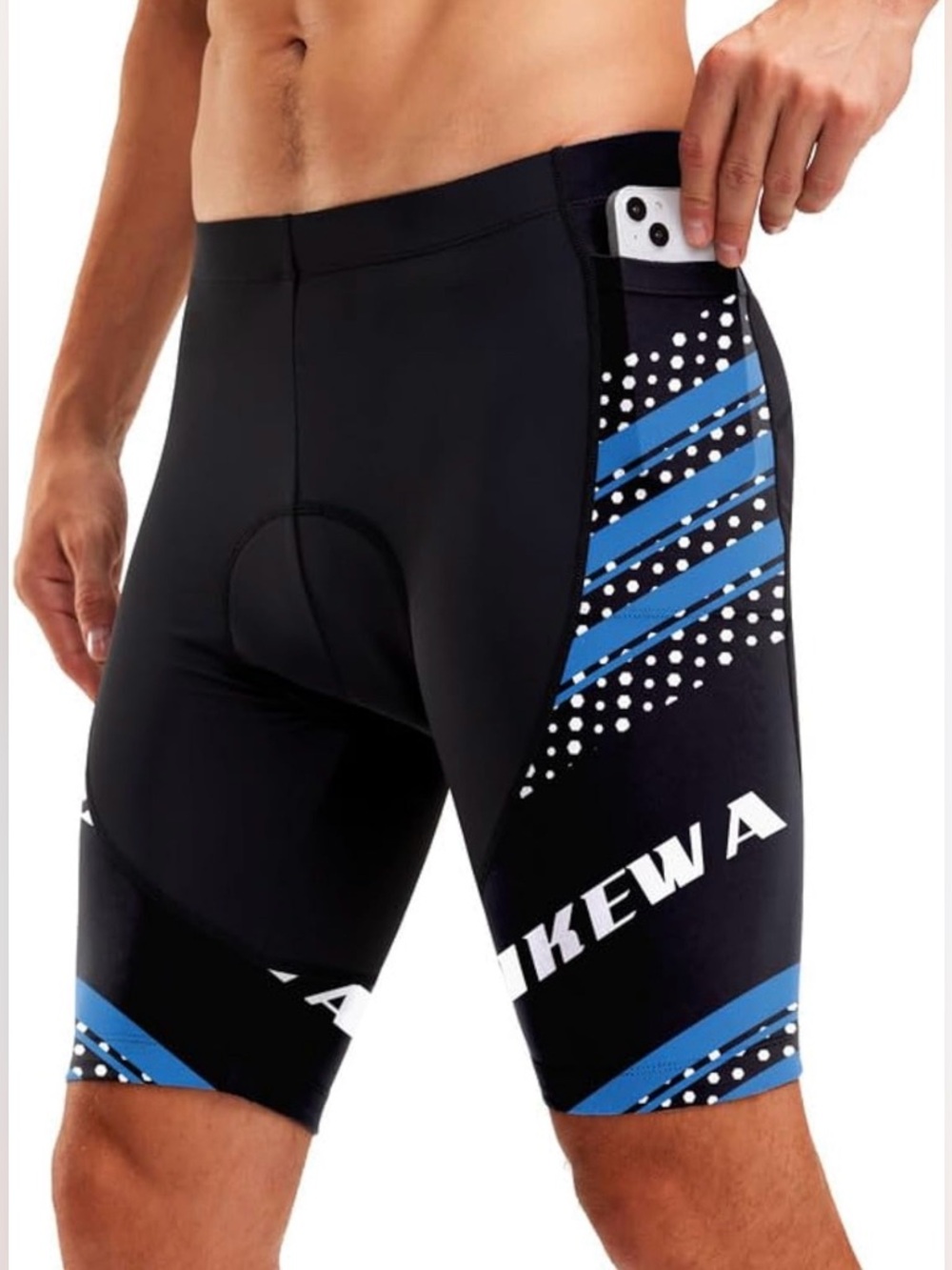 BIKEWA NWT Men’s Padded Biking Shorts 4D Black Blue Size XL zip pockets Cycling